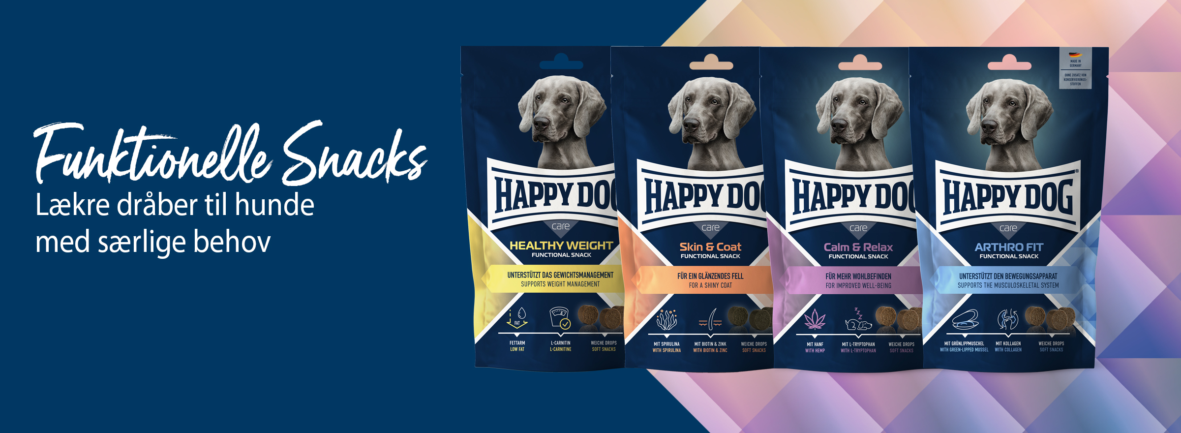 Happy Dog care snacks. til forsiden
